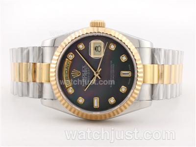 Rolex Day-Date Swiss ETA 2836 Movement Two Tone Diamond Marking with Black MOP Dial