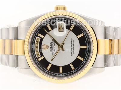 Rolex Day-Date Swiss ETA 2836 Movement Two Tone Stick Markers with Black Dial