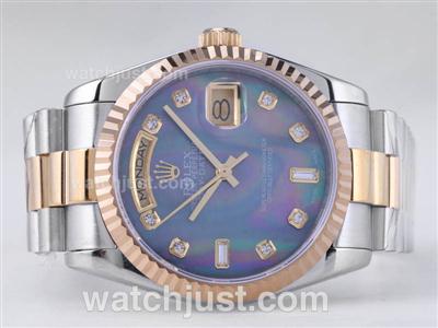 Rolex Day-Date Swiss ETA 2836 Movement Two Tone with Blue MOP Dial-Diamond Marking