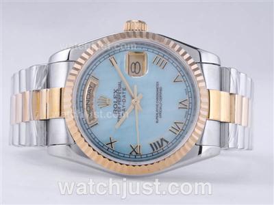 Rolex Day-Date Swiss ETA 2836 Movement Two Tone with Blue MOP Dial-Roman Marking