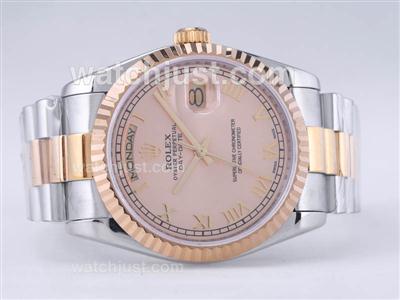 Rolex Day-Date Swiss ETA 2836 Movement Two Tone with Champagne Dial-Roman Marking