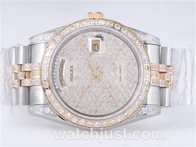 Rolex Day-Date Swiss ETA 2836 Movement Two Tone with Diamond Bezel and Dial