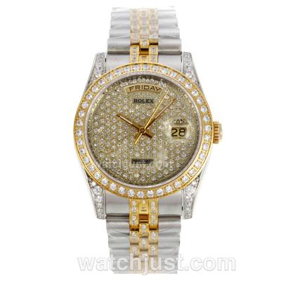 Rolex Day-Date Swiss ETA 2836 Movement Two Tone with Full Diamond