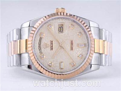 Rolex Day-Date Swiss ETA 2836 Movement Two Tone with Golden Computer Dial-Diamond Marking
