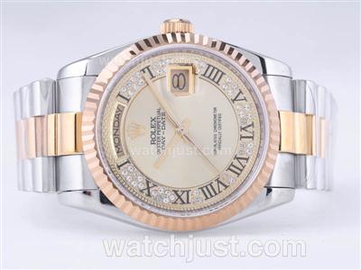 Rolex Day-Date Swiss ETA 2836 Movement Two Tone with Golden Dial-Roman Marking