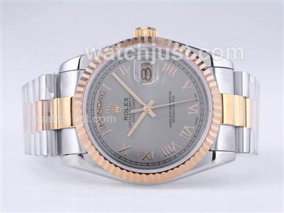 Rolex Day-Date Swiss ETA 2836 Movement Two Tone with Gray Dial-Roman Marking