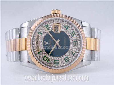 Rolex Day-Date Swiss ETA 2836 Movement Two Tone with Green Dial-Number Marking