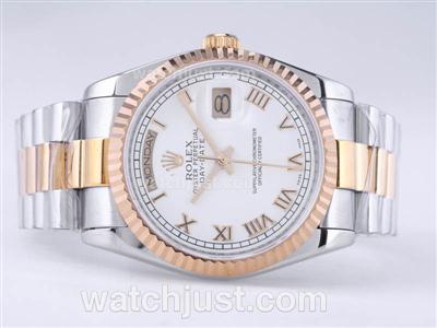 Rolex Day-Date Swiss ETA 2836 Movement Two Tone with White Dial-Roman Marking