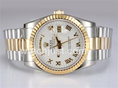 Rolex Day-Date Swiss ETA 2836 Movement Two Tone with White Dial