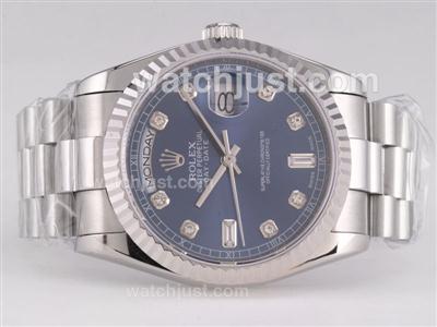 Rolex Day-Date Swiss ETA 2836 Movement with Blue Dial-Diamond Marking