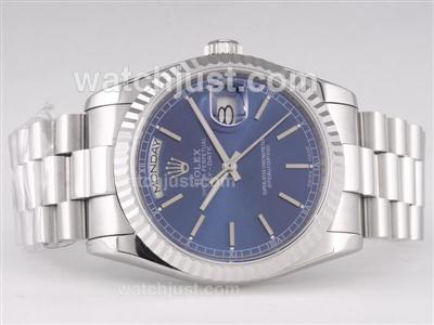 Rolex Day-Date Swiss ETA 2836 Movement with Blue Dial-Stick Marking