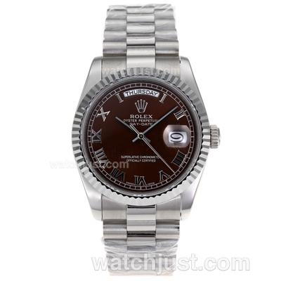 Rolex Day-Date Swiss ETA 2836 Movement with Brown Dial- Roman Markers