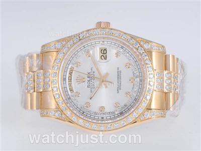 Rolex Day-Date Swiss ETA 2836 Movement With Full Gold Diamond Marking and Bezel