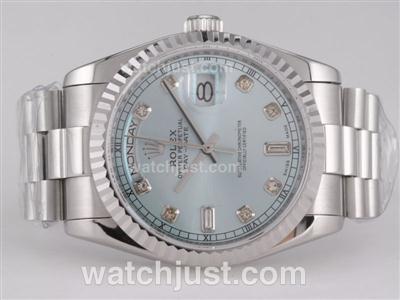 Rolex Day-Date Swiss ETA 2836 Movement with Light Blue Dial-Diamond Marking