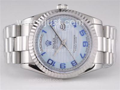 Rolex Day-Date Swiss ETA 2836 Movement with Light Blue Wave Dial-Number Marking