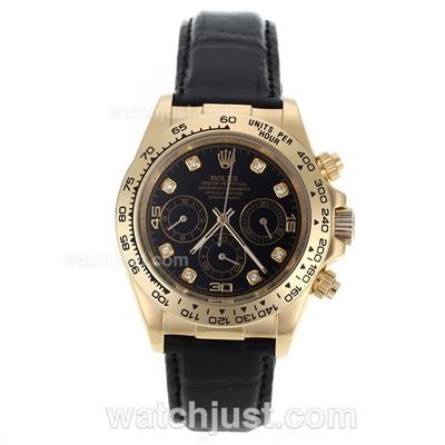 Rolex Daytona Automatic 18K Gold Plated Case with Black Dail-Diamond Marking