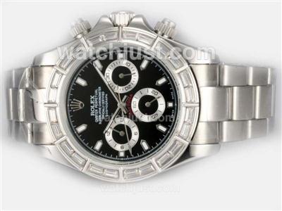 Rolex Daytona Automatic Baguette CZ Diamond Bezel with Black Dial