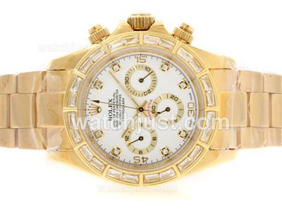 Rolex Daytona Automatic Full Gold with CZ Diamond Bezel-White Dial