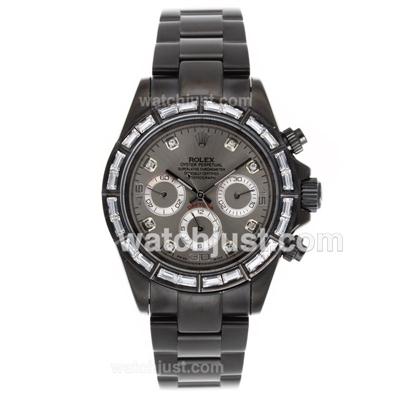 Rolex Daytona Automatic Full PVD CZ Diamond Bezel and Diamond Markers with Gray Dial