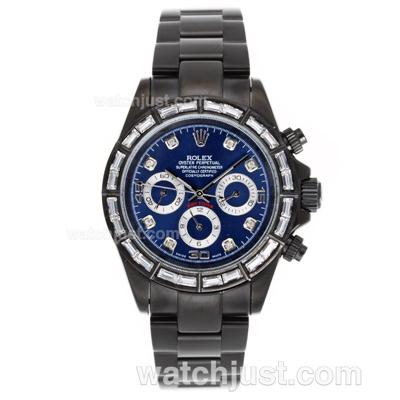 Rolex Daytona Automatic Full PVD CZ Diamond Bezel Diamond Markers with Blue Dial