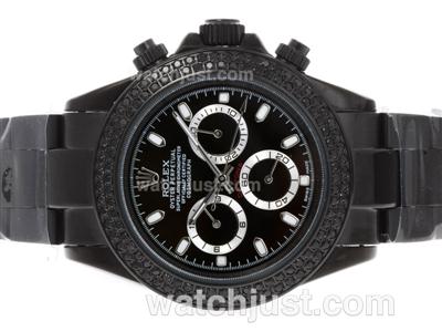 Rolex Daytona Automatic Full PVD Diamond Bezel with Black Dial-Stick Markers