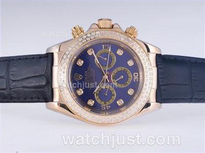 Rolex Daytona Automatic Gold Case Diamond Bezel and Marking with Blue Dail