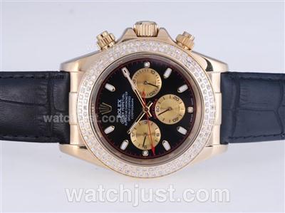 Rolex Daytona Automatic Gold Case Diamond Bezel with Black Dail