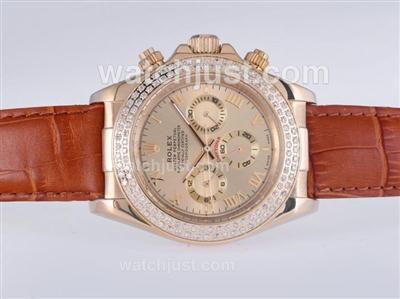 Rolex Daytona Automatic Gold Case Diamond Bezel with Golden Dail-Roman Marking