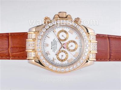 Rolex Daytona Automatic Gold Case Diamond Bezel with White Dail-Roman Marking