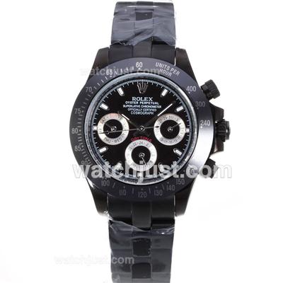 Rolex Daytona Automatic PVD Case Ceramic Bezel Stick Markers with Black Dial-PVD Strap