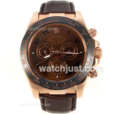 Rolex Daytona Automatic Rose Gold Case Ceramic Bezel with Brown Dial-Leather Strap