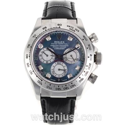 Rolex Daytona Chronogarph Swiss Valjoux 7750 Movement Diamond Markers with Black MOP Dial -Leather Strap