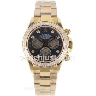 Rolex Daytona Chronogarph Swiss Valjoux 7750 Movement Full Gold Diamond Markers and Bezel with Black MOP Dial