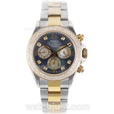 Rolex Daytona Chronogarph Swiss Valjoux 7750 Movement Two Tone Diamond Markers and Bezel with Black MOP Dial S/S