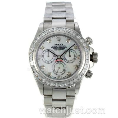 Rolex Daytona Chronograph Swiss Valjoux 7750 Movement CZ Diamond Bezel with MOP Dial-Diamond Markers S/S