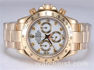 Rolex Daytona Chronograph Swiss Valjoux 7750 Movement Full Gold with White Dial