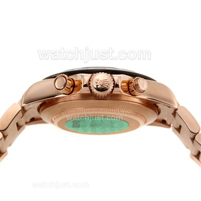 Rolex Daytona Chronograph Swiss Valjoux 7750 Movement Full Rose Gold PVD Bezel Number Markers with Brown Dial