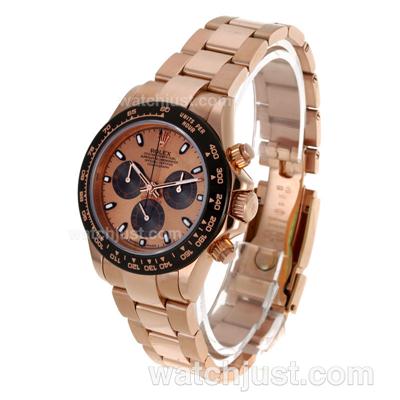 Rolex Daytona Chronograph Swiss Valjoux 7750 Movement Full Rose Gold PVD Bezel Stick Markers with Champagne Dial