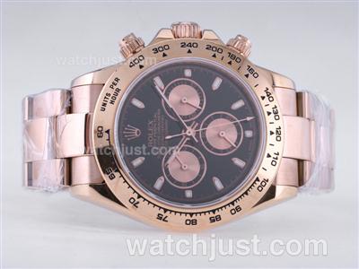 Rolex Daytona Chronograph Swiss Valjoux 7750 Movement Full Rose Gold with Black Dial