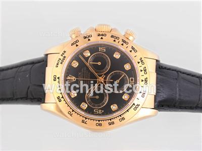 Rolex Daytona Chronograph Swiss Valjoux 7750 Movement Gold Case with Black Dial