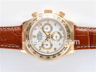 Rolex Daytona Chronograph Swiss Valjoux 7750 Movement Gold Case with Number Marking