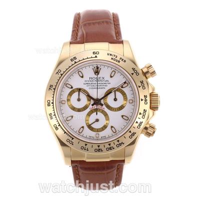 Rolex Daytona Chronograph Swiss Valjoux 7750 Movement Gold Case with White Dial