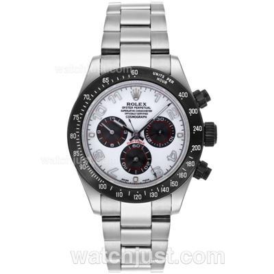 Rolex Daytona Chronograph Swiss Valjoux 7750 Movement Number Markers with White Dial S/S-PVD Bezel