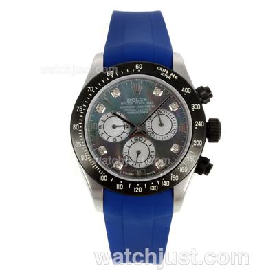 Rolex Daytona Chronograph Swiss Valjoux 7750 Movement PVD Bezel Diamond Markers with MOP Dial-Blue Rubber Strap