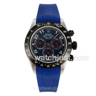 Rolex Daytona Chronograph Swiss Valjoux 7750 Movement PVD Bezel Number Markers with Grey Dial-Blue Rubber Strap