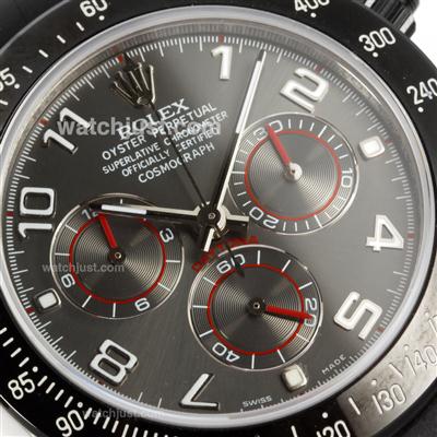Rolex Daytona Chronograph Swiss Valjoux 7750 Movement PVD Bezel with Grey Dial-Black Rubber Strap