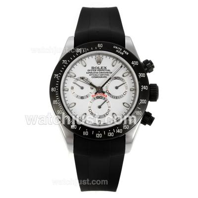 Rolex Daytona Chronograph Swiss Valjoux 7750 Movement PVD Bezel with White Dial-Black Rubber Strap