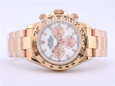 Rolex Daytona Chronograph Swiss Valjoux 7750 Movement Rose Gold Case with White Dial