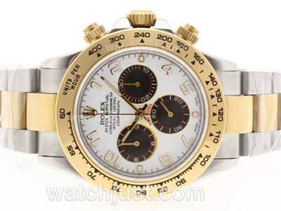 Rolex Daytona Chronograph Swiss Valjoux 7750 Movement Two Tone with White Dial-Number Markers