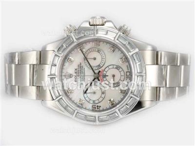 Rolex Daytona Chronograph Swiss Valjoux 7750 Movement With Baguette CZ Diamond Bezel-MOP Dial